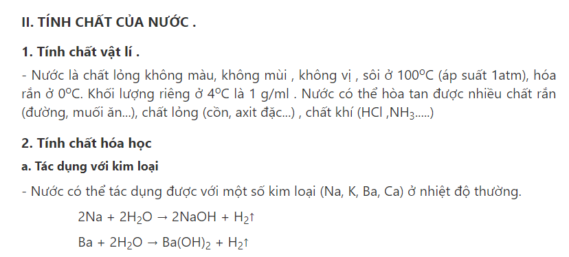 Tính Chất Hóa Học Của Nước Lớp 8