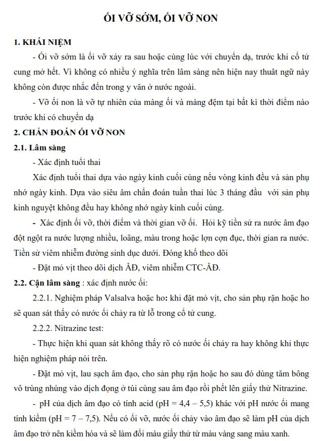 ối Vỡ Non ối Vỡ Sớm